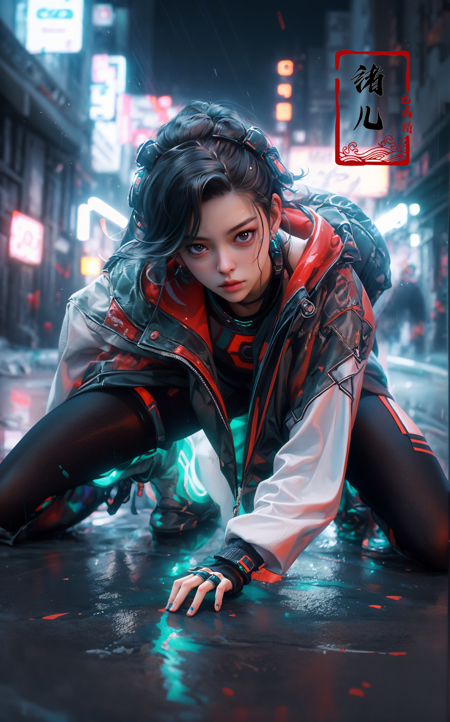 606247209521968574-2347754520-CG masterpiece, 3D Chinese girl, angelic face, techno-cool style, dressed in cyberpunk mixed with Chinese style clothing, crouch.jpg